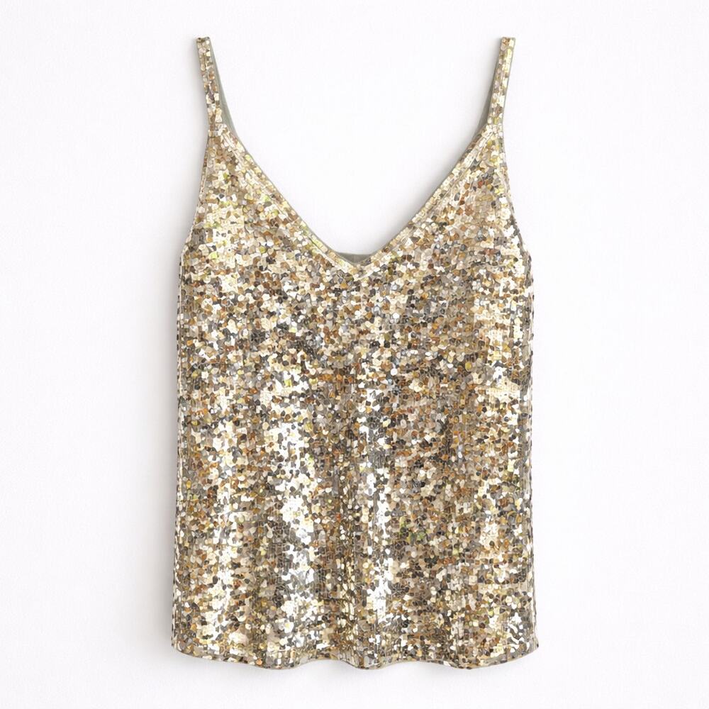 Donna Karan Collection Cashmere Silk Liquid Sequin Tank in Tarnished Gold L